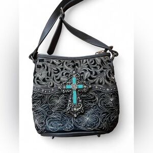 Weatern Black and Silver Embroidered Women's Bag